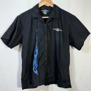 Y2K Men's Boulevard Suzuki Black Shirt with Blue Flame Design